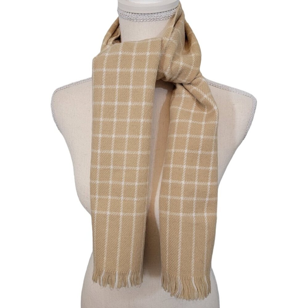 Jason Maxwell Scarf Women’s Unisex 100%‎ Acrylic Light Beige and White Vintage